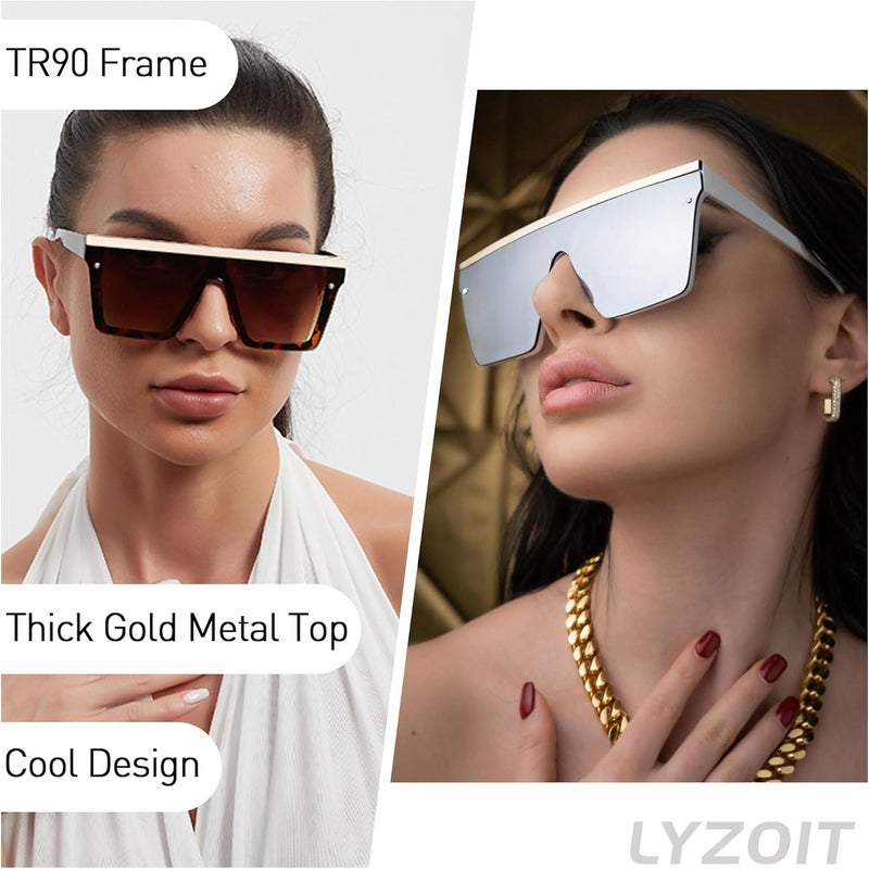 LYZOIT Square Oversized Sunglasses for Women Men Big Flat Top Fashion Shield Large UV Protection Rimless Shades - Image 2